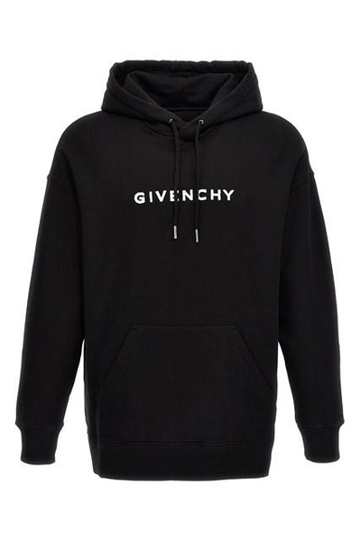 GIVENCHY Black Cotton Hoodie with Velvet Logo Intarsia and Ribbed Edges for Women - SS24