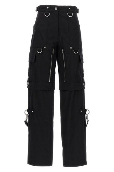 Black Two In One Detachable Cargo Pants With Suspenders In Wool And Mohair Woman