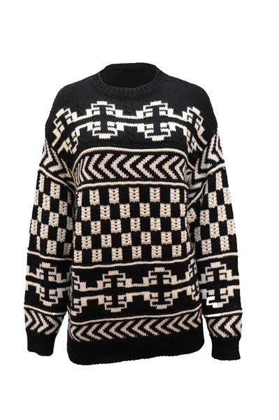 aztec print sweater in black wool