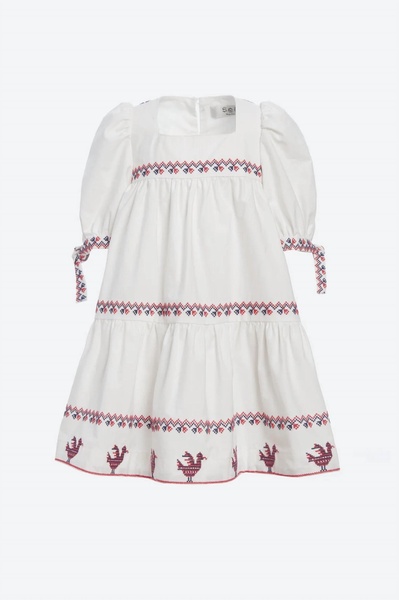 girl's beena embroidery puff sleeve dress in taupe