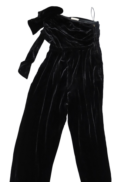 tess one shoulder jumpsuit in black velvet