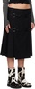 Black Twill Wool Kilt Midi Skirt