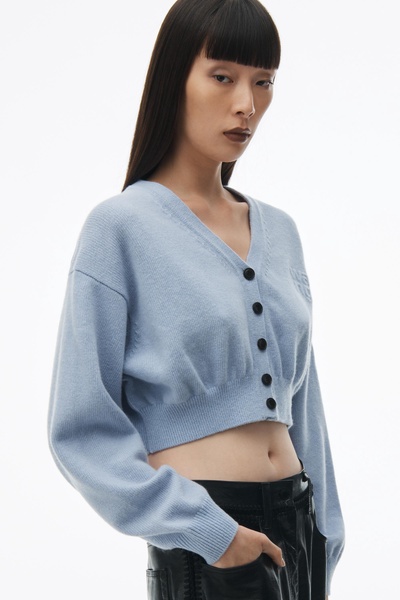 logo-embossed cropped cardigan