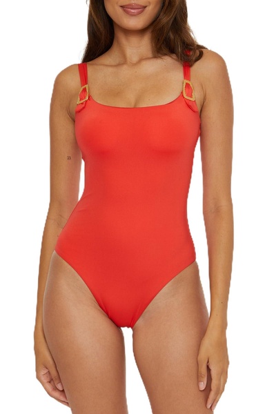 Trina Turk Women's Monaco Buckle One Piece Swimsuit, Scoop Neck, Adjustable, Bathing Suits