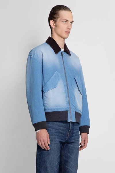 Loewe Blue Washed Effect Zipped Cotton Bomber Jacket Men