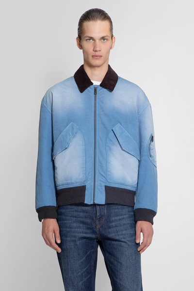 Loewe Blue Washed Effect Zipped Cotton Bomber Jacket Men