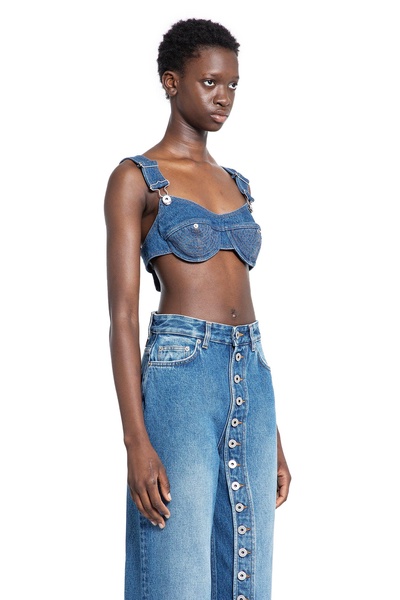 denim bra with overall buckled strap