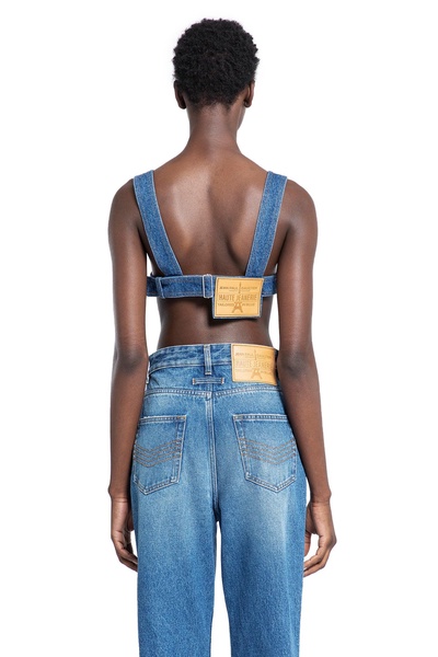 denim bra with overall buckled strap