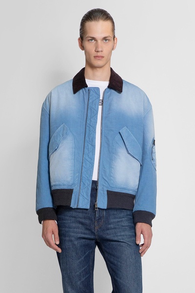 Loewe Blue Washed Effect Zipped Cotton Bomber Jacket Men