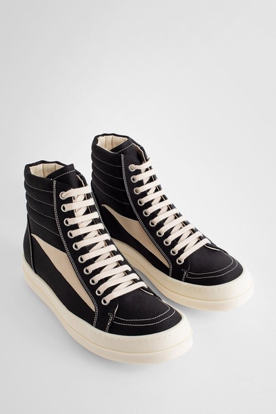 RICK OWENS Black Cotton Sneakers with Contrast Stitching and Branded Leather Insole for Women - SS24