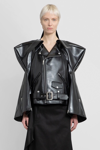 sculptural faux leather biker jacket