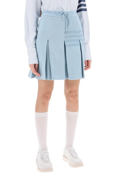 THOM BROWNE Light Blue Knit 4-Bar Pleated Skirt