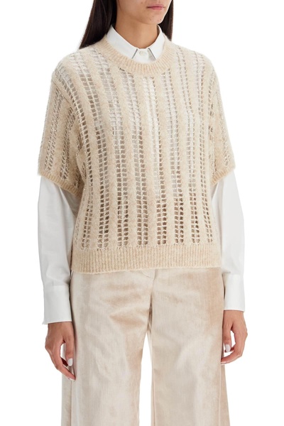 BRUNELLO CUCINELLI Dazzling Short-Sleeved Wool Blend Sweater