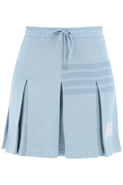 THOM BROWNE Light Blue Knit 4-Bar Pleated Skirt