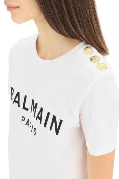 Balmain Logo T Shirt With Buttons