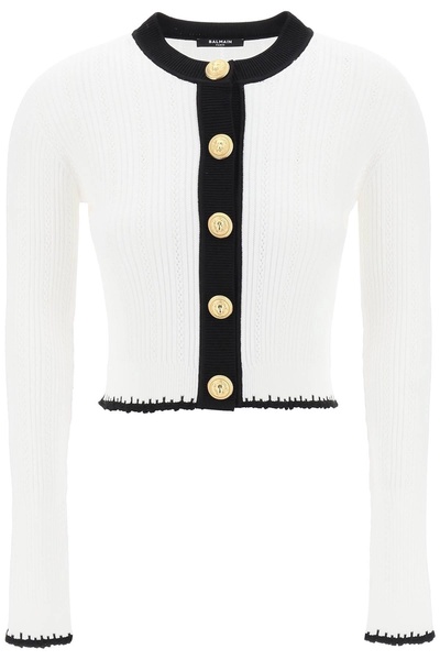 Balmain Bicolor Knit Cardigan With Embossed Buttons