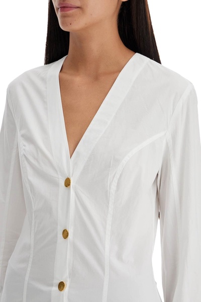 Ganni V Neck Shirt With Collar