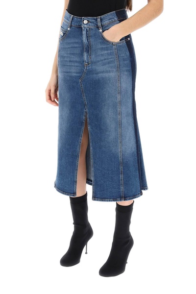 ALEXANDER MCQUEEN Washed Denim Midi Skirt - Blue