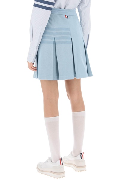 THOM BROWNE Light Blue Knit 4-Bar Pleated Skirt