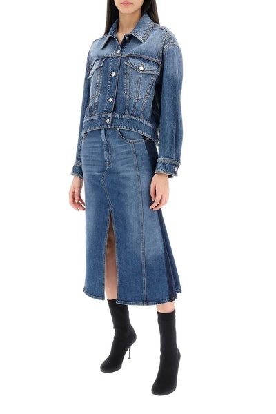 ALEXANDER MCQUEEN Washed Denim Midi Skirt - Blue