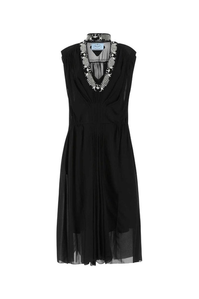 Prada Jacquard Trim Draped Midi Dress