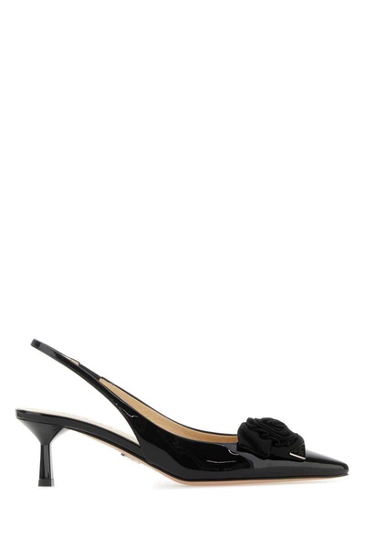 Prada Flower-Appliqué Pointed-Toe Slingback Pumps