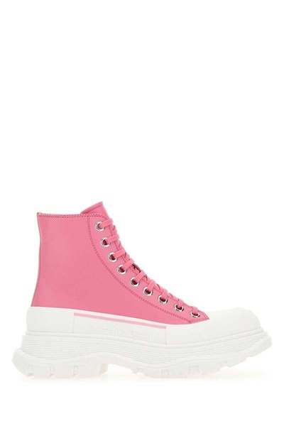 Alexander Mcqueen Woman Dark Pink Leather Tread Slick Sneakers