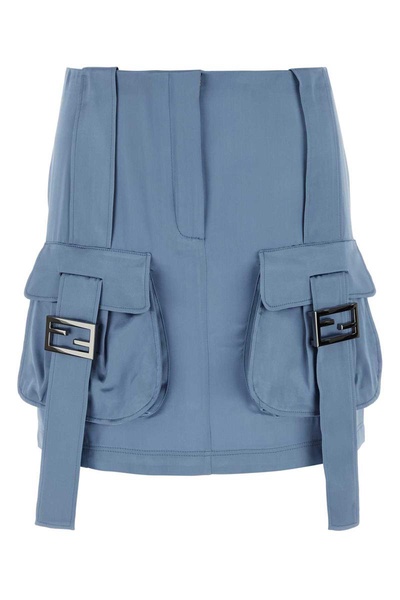 Fendi Woman Cerulean Blue Satin Mini Skirt