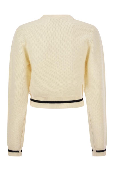 MARNI Women's White Wool Sweater with Balloon Sleeves and Embroidered Logo