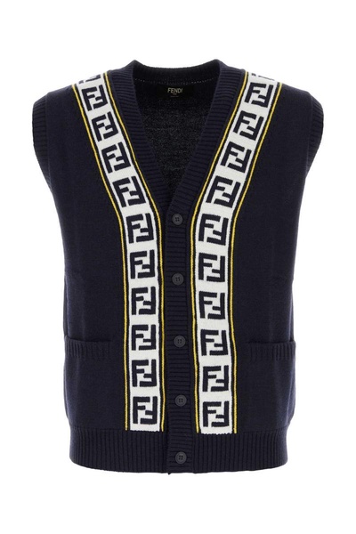 Fendi Man Navy Blue Wool Vest