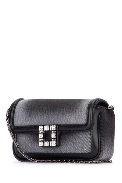 Roger Vivier Embellished Foldover Top Denim Shoulder Bag