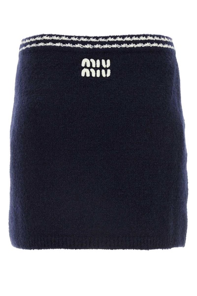 Miu Miu Logo-Embroidered Stripe-Trim Knitted Mini Skirt