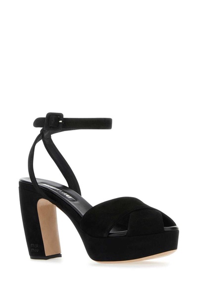 Miu Miu Woman Black Suede Sandals