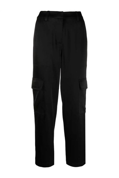 satin-finish tapered-leg trousers