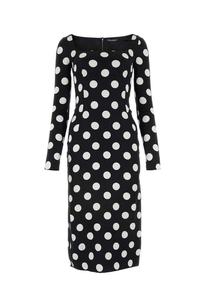 Dolce & Gabbana Polka-Dot Printed Charmeuse Sheath Dress