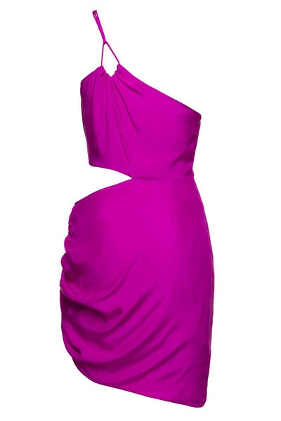 'Midori' One-Shoulder Mini Hot Pink Dress With Cut-Out Detail In Silk Woman Gauge81