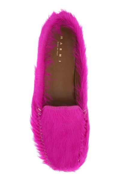 Marni Long Haired Leather Moccasins In