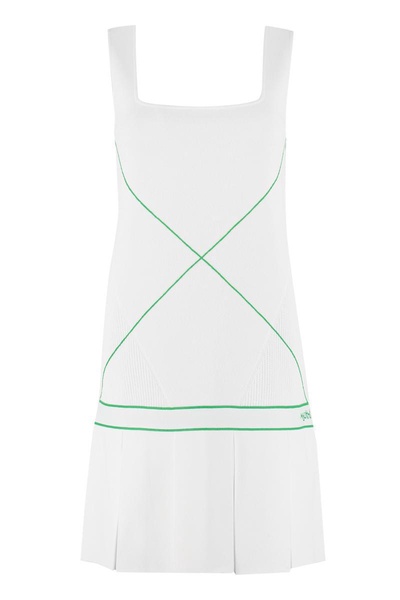 BOTTEGA VENETA White Knit Dress with Contrast Intarsia and Pleated Skirt for Women - SS22 Collection