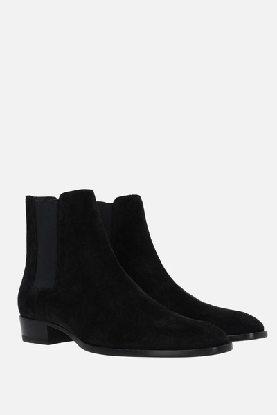 Saint Laurent Man Black Suede Wyatt Ankle Boots