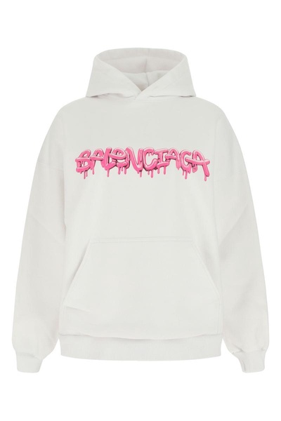 Balenciaga Logo Print Ribbed Hem Hoodie