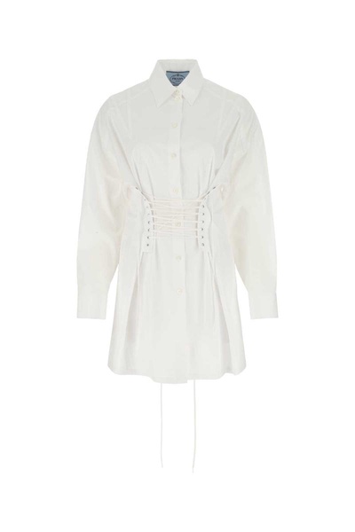 Prada Lace-Up Long Sleeved Shirt Dress