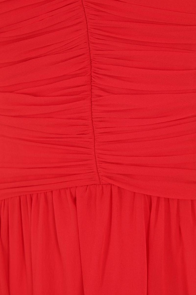 Red Draped Silk Georgette Dress with Bustier Structure