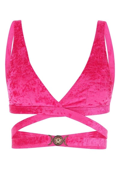 Versace Woman Fuchsia Stretch Velvet Bikini Top