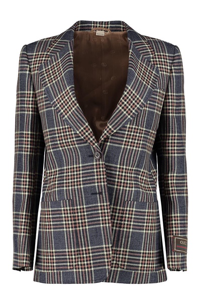 Gucci Logo Patch Checked Single-Breasted Blazer