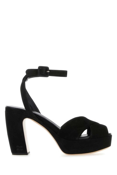 Miu Miu Woman Black Suede Sandals