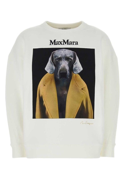 Max Mara Woman White Stretch Cotton Blend Bacco Sweatshirt