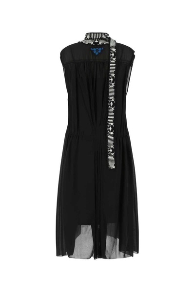 Prada Jacquard Trim Draped Midi Dress