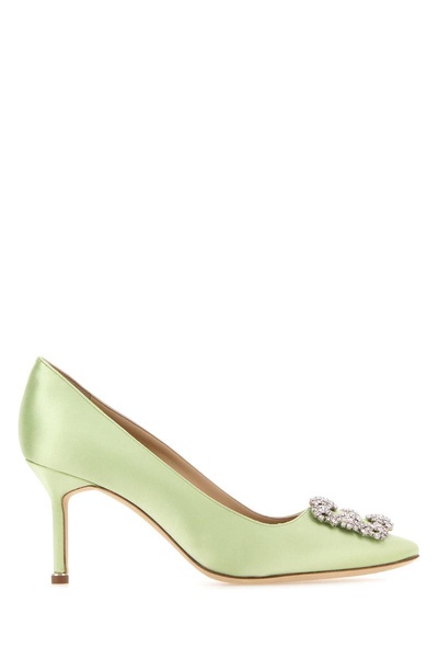 Pastel green satin Hangisi 70 pumps