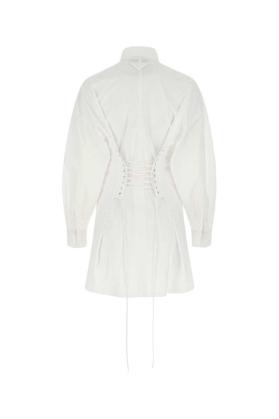 Prada Lace-Up Long Sleeved Shirt Dress