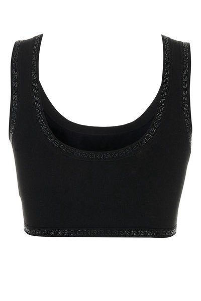 Black stretch nylon crop top